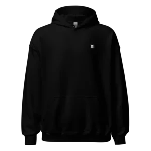 Sweat à capuche Loakap Silver dimension noir avec logo imprimé à l’avant, modèle de la collection de sweats imprimés Loakap