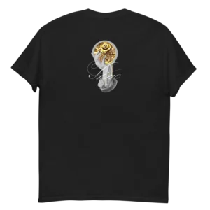 T-shirt Loakap Time main horloge noir avec motif imprimé au dos, modèle de la collection de t-shirt imprimés Loakap