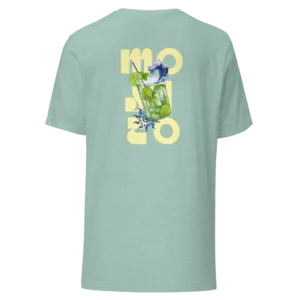 T-shirt Loakap mojito cocktail vert turquoise chiné avec motif imprimé au dos, modèle de la collection de t-shirt imprimés Loakap