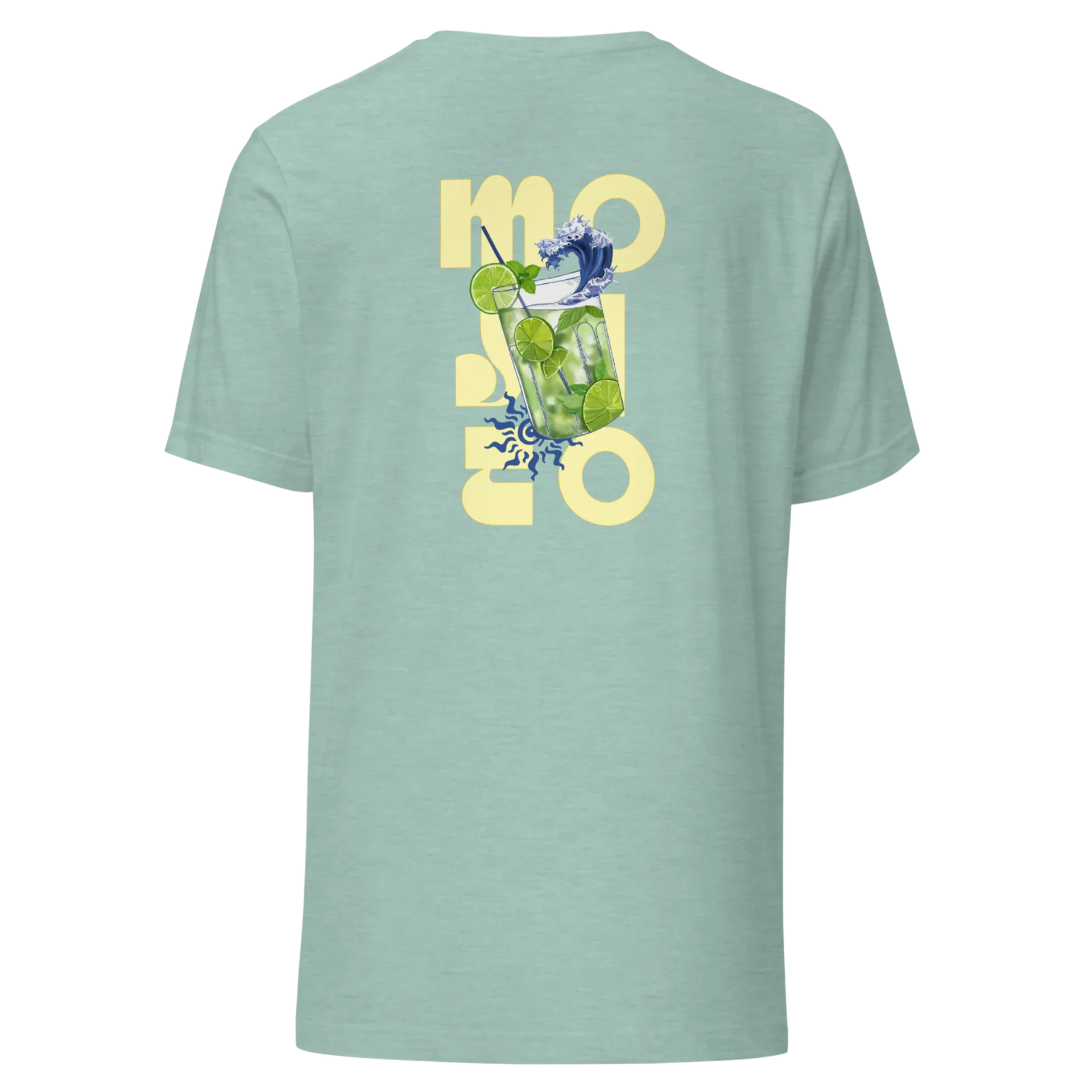 T-shirt Loakap mojito cocktail vert turquoise chiné avec motif imprimé au dos, modèle de la collection de t-shirt imprimés Loakap