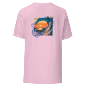 T-shirt Loakap waves vague soleil rose avec motif imprimé au dos, modèle de la collection de t-shirt imprimés Loakap