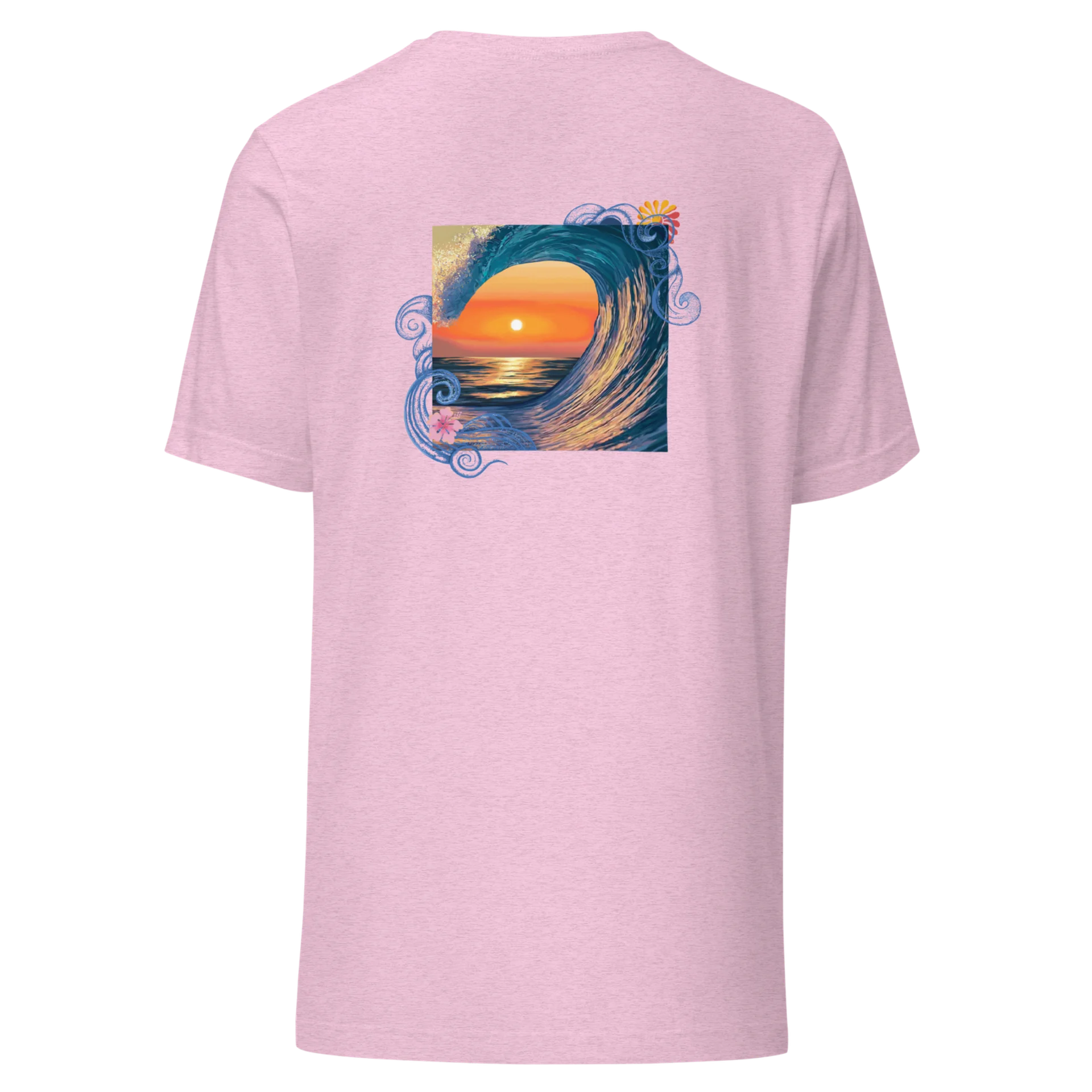 T-shirt Loakap waves vague soleil rose avec motif imprimé au dos, modèle de la collection de t-shirt imprimés Loakap